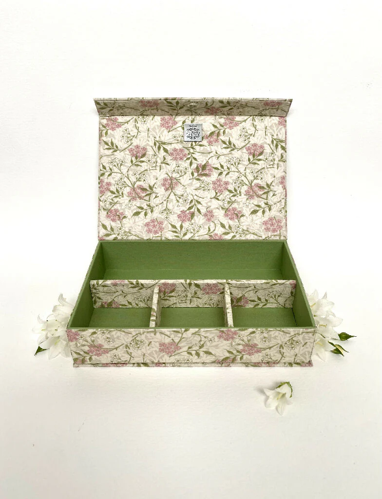 Handmade Pink Jasmine Keepsake Box | Willing Morris Fabric Organiser with Magnetic Closure - Image 7