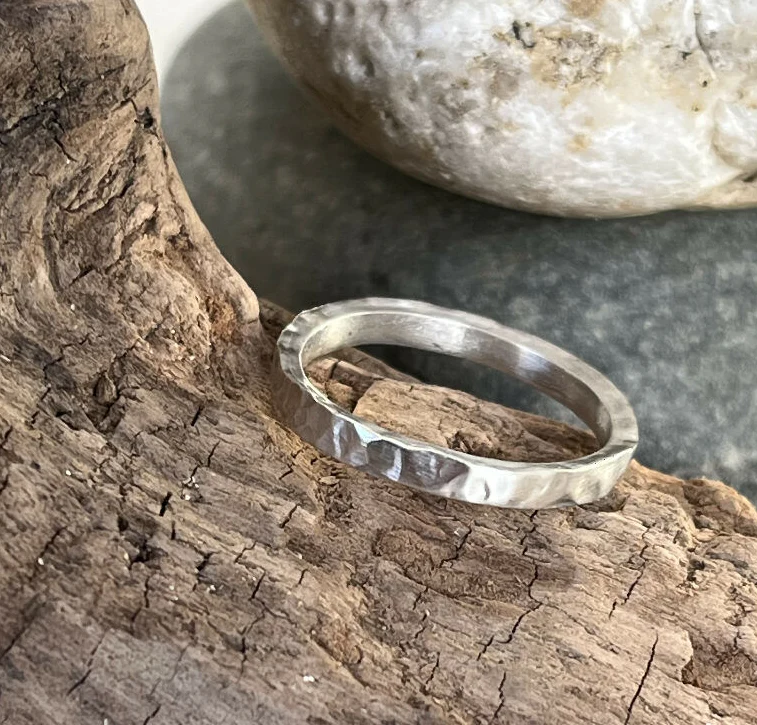 Croyde Ripple ~ A handmade recycled sterling silver hammered ring, size UK Q