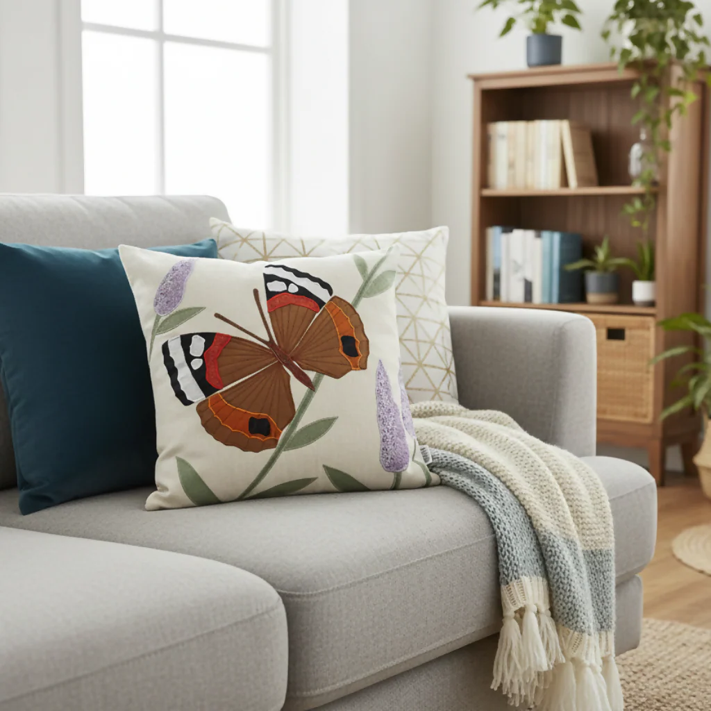 Handmade Red Admiral Butterfly Cushion