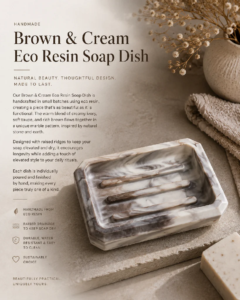 Handcrafted Mocha Marble Eco Resin Soap Dish - Image 3