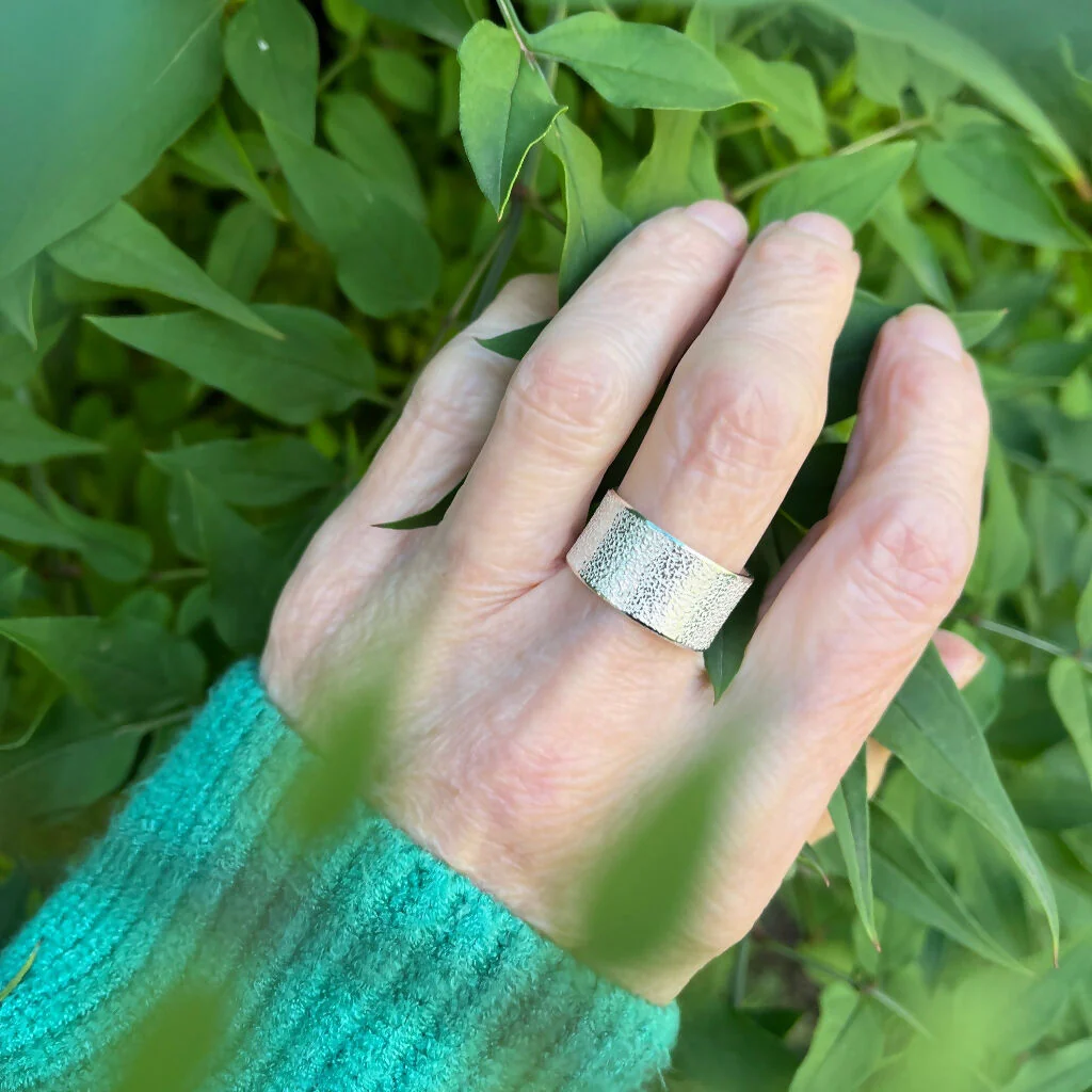 Handmade Sterling Silver Wide Band Ring with Textured Finish - Image 4