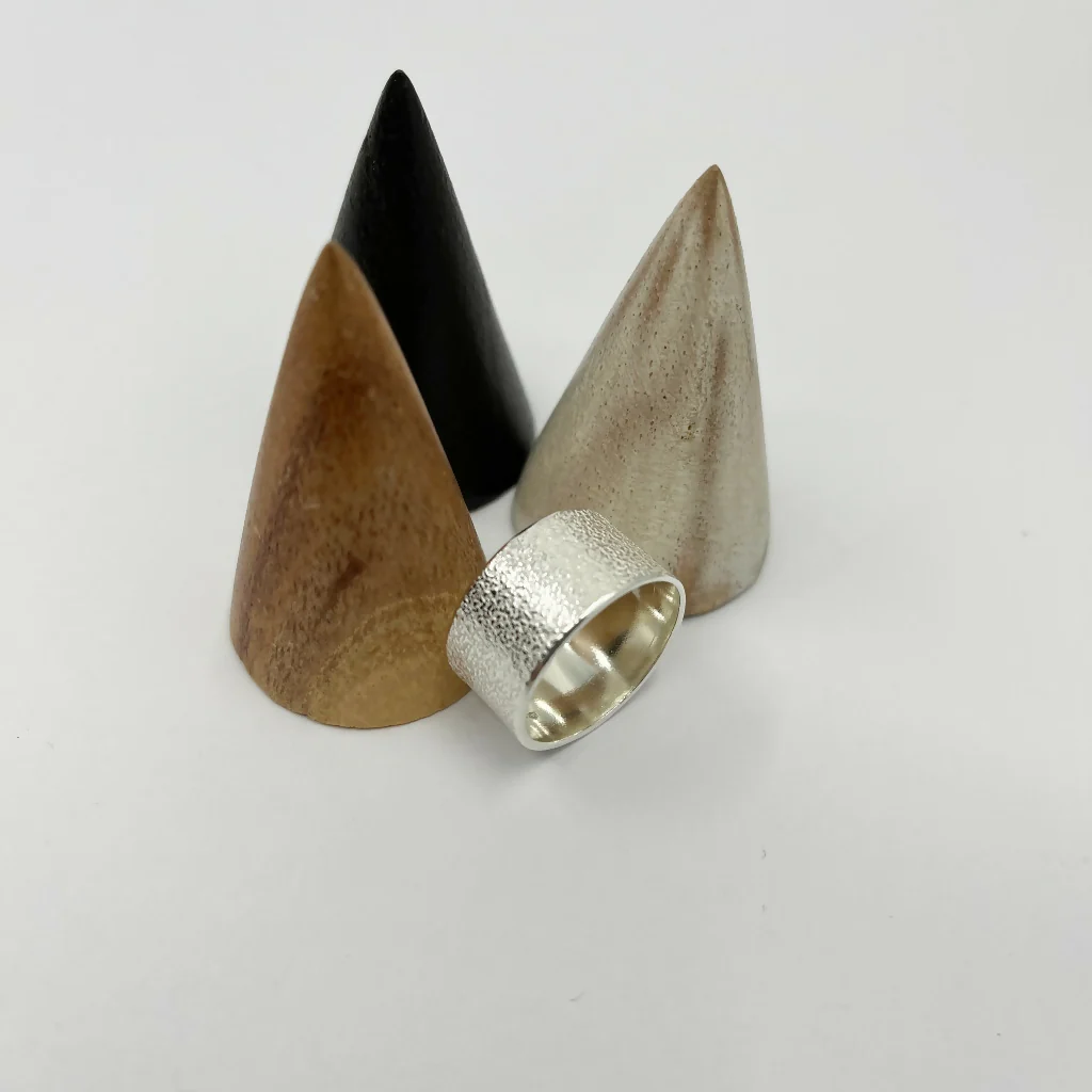 Handmade Sterling Silver Wide Band Ring with Textured Finish - Image 5