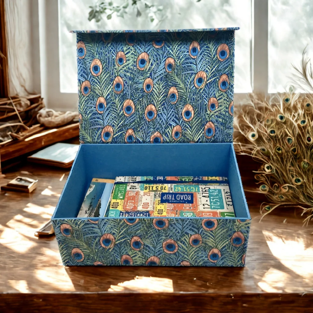 Handmade William Morris Peacock Memory Box | Fabric Keepsake Organiser