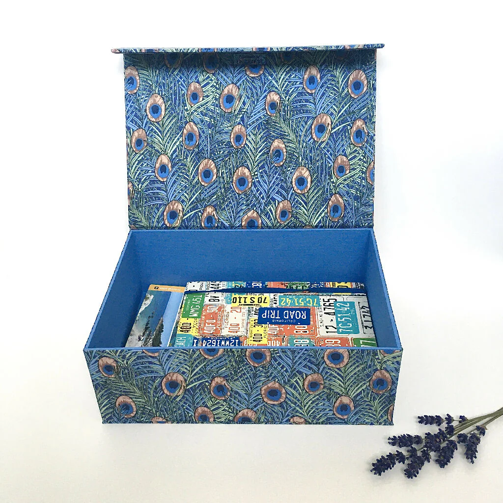 Handmade William Morris Peacock Memory Box | Fabric Keepsake Organiser - Image 2