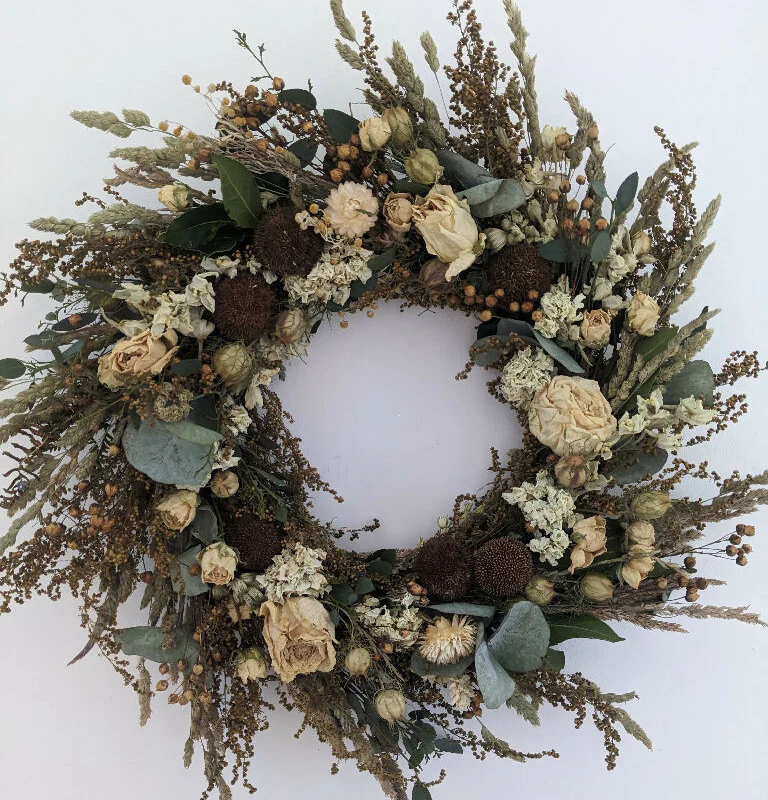 Handmade Wreath Made From Neutral Tone Dried Flowers