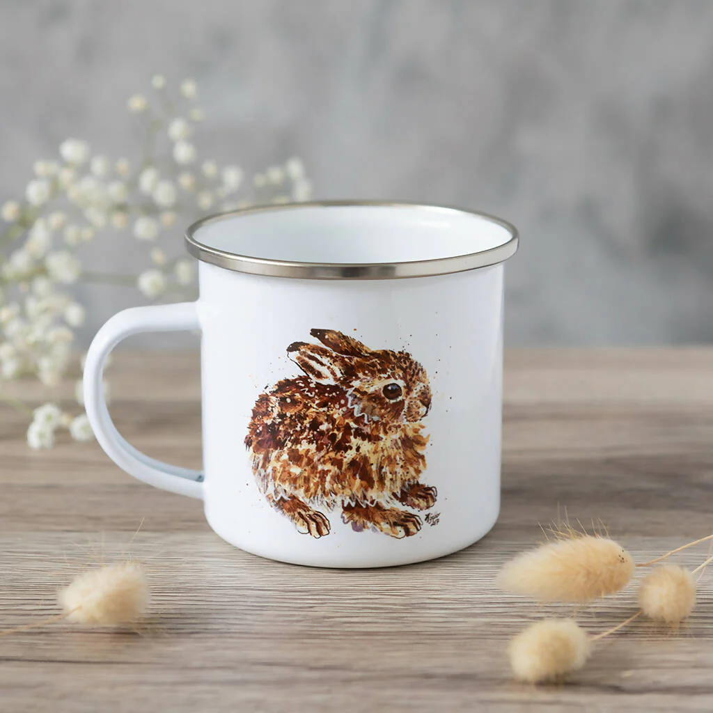 Hare Enamel Mug in White - Image 2