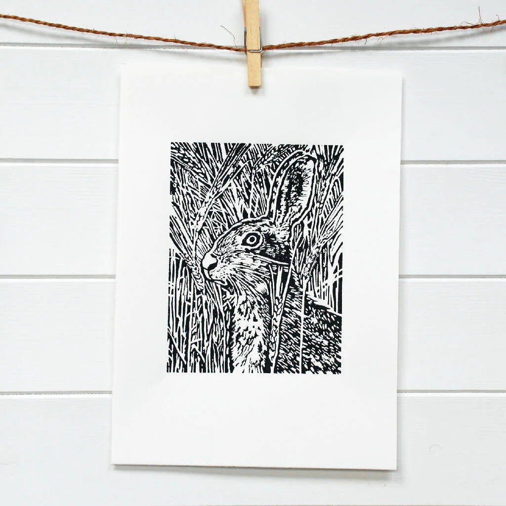 Hare in the barley - Open Ended Edition - Original Linocut Print - Image 2