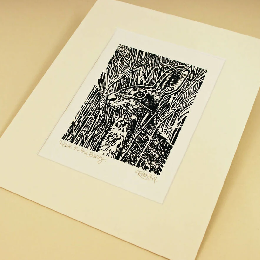Hare in the barley - Open Ended Edition - Original Linocut Print - Image 3