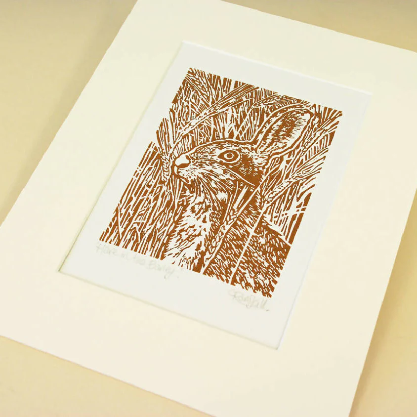 Hare in the barley - Open Ended Edition - Original Linocut Print - Image 4