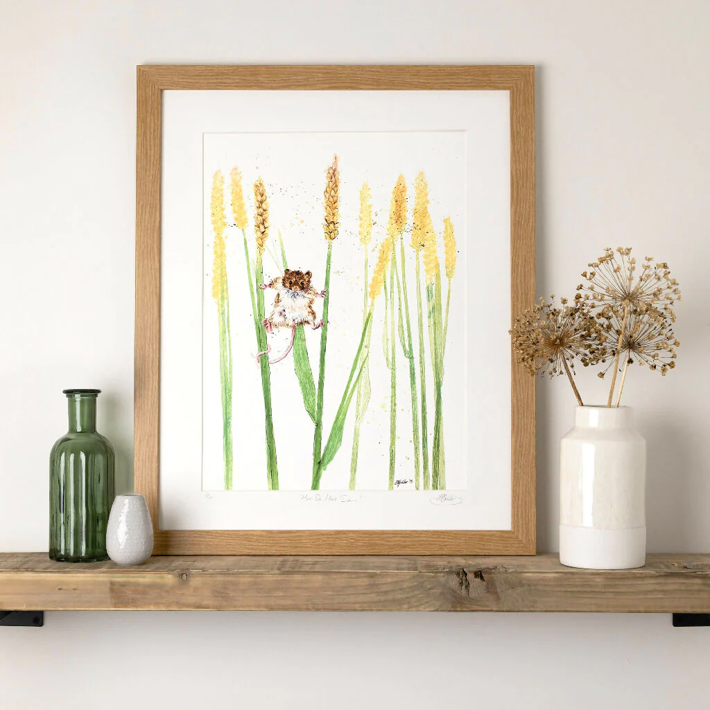 Harvest Mouse Limited Edition Print 'How Do I Get Down?' | Jina Gelder Illustration