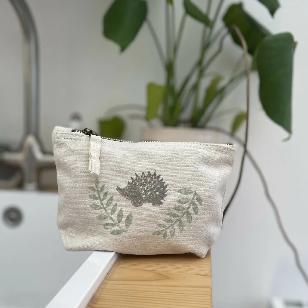 Hedgehog block printed small cosmetic bag - Image 2