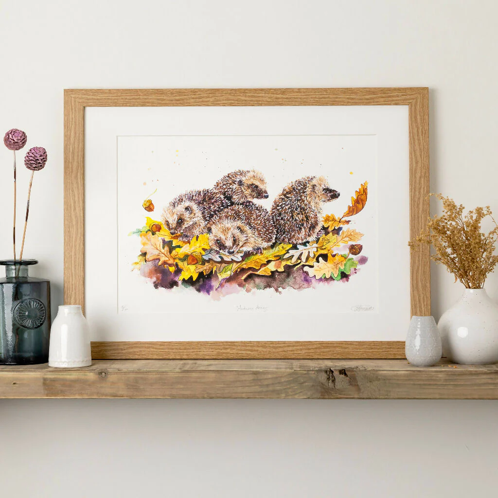Hedgehogs Limited Edition Print 'Autumnal Snuggles' | Jina Gelder Illustration