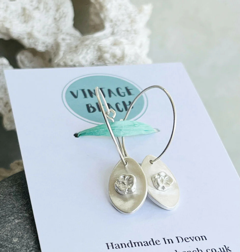 Hibiscus - Recycled fine silver flower earrings
