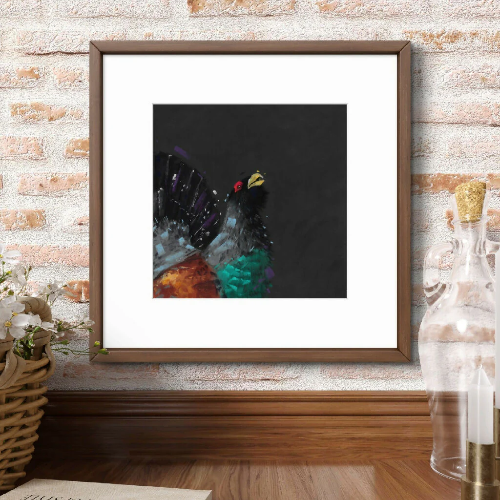 Highland Call Capercaillie Giclee Fine Art Print with Green Background