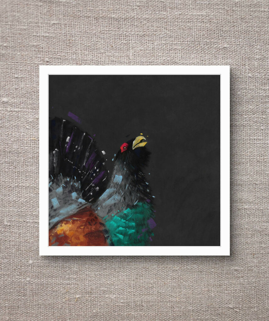 Highland Call Capercaillie Giclee Fine Art Print with Green Background - Image 3