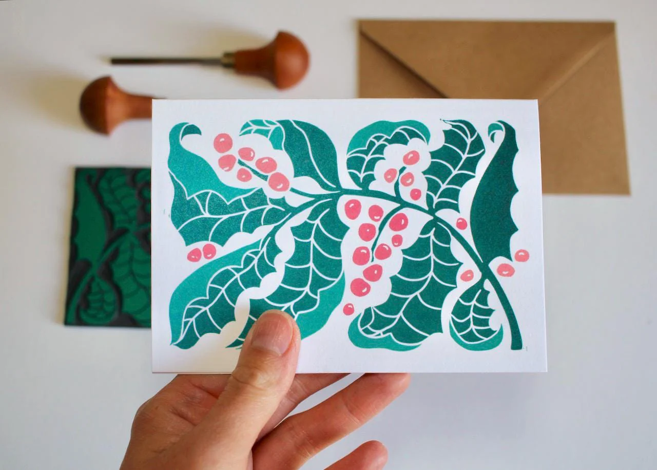 Holly & Berries Festive Art Card | Single Card & Envelope - Image 2