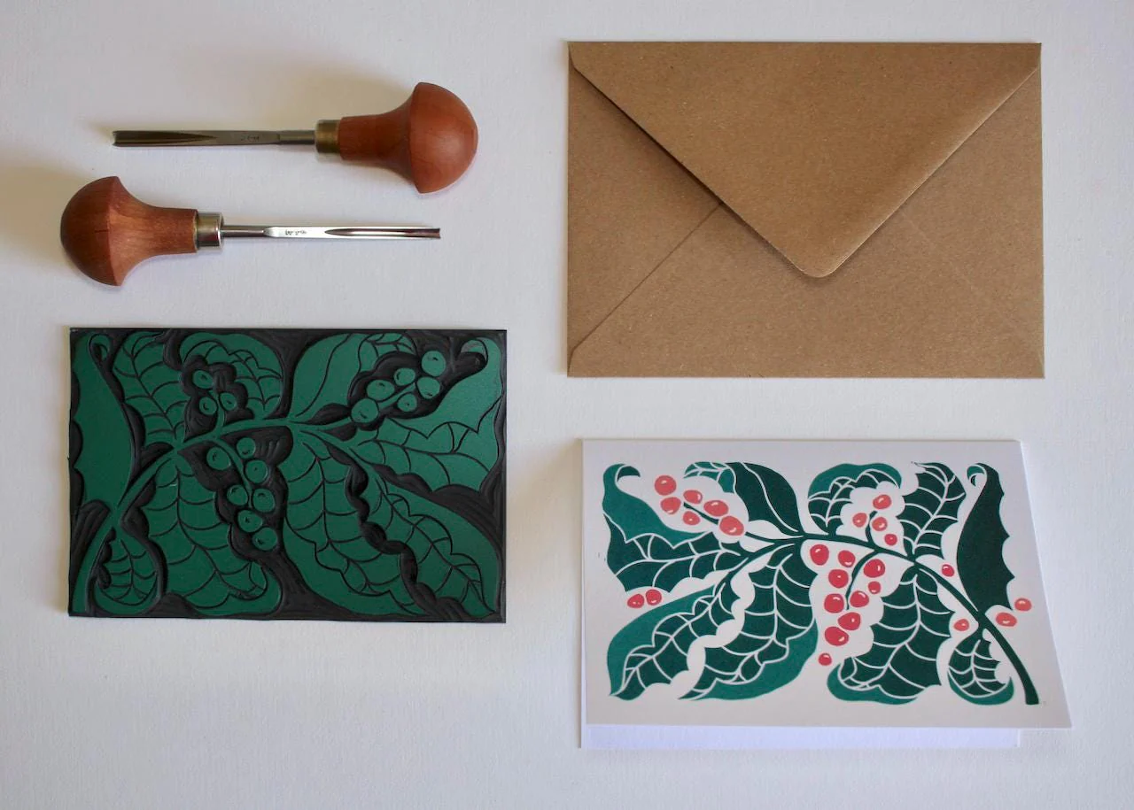 Holly & Berries Festive Art Card | Single Card & Envelope - Image 3