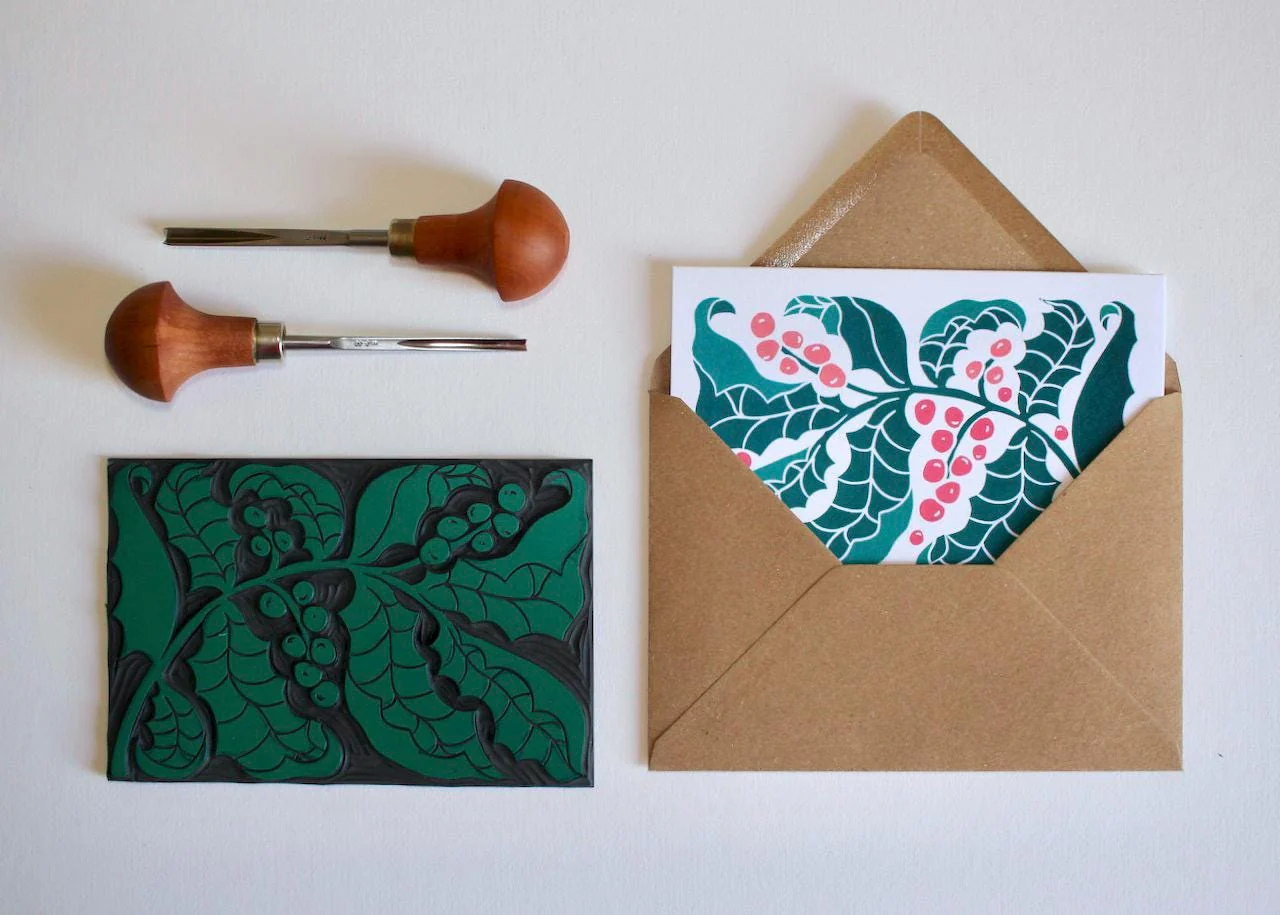 Holly & Berries Festive Art Card | Single Card & Envelope - Image 5