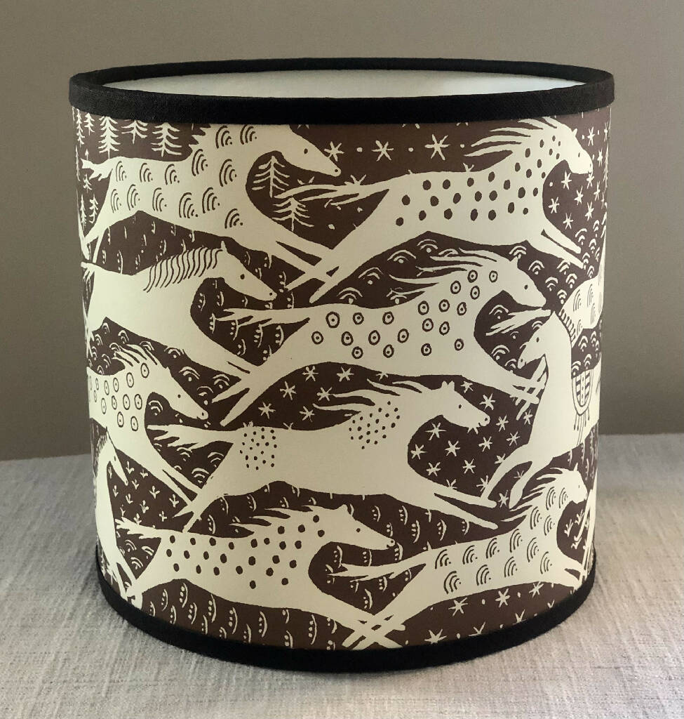 'Horses Horses Horses' Drum Lampshade in Brown - Image 2