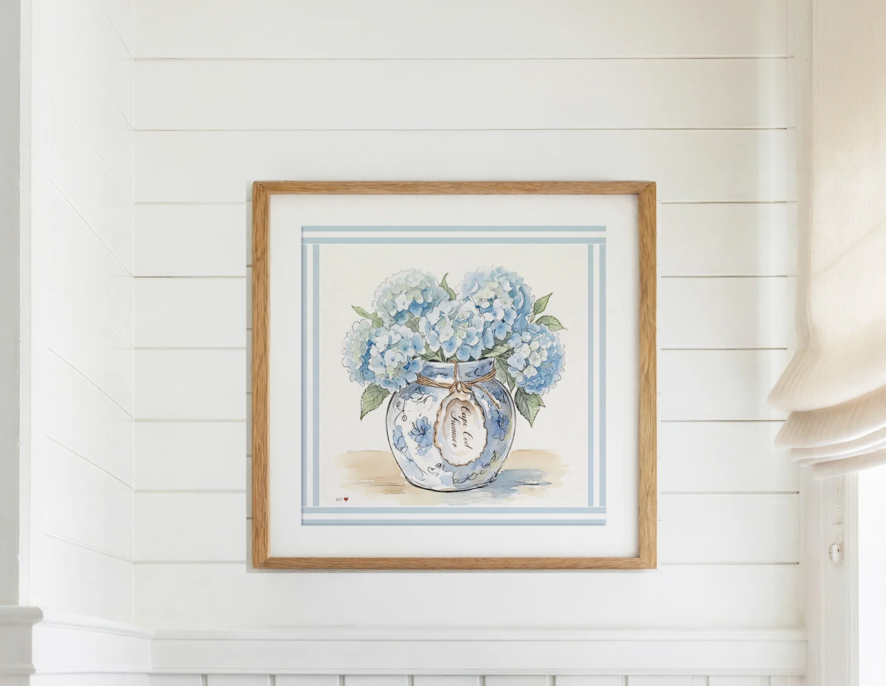Hydrangea Ginger Jar Art Print Cape Cod Coastal Decor Mini Brass Frame New England Beach House Wall Art - Image 4