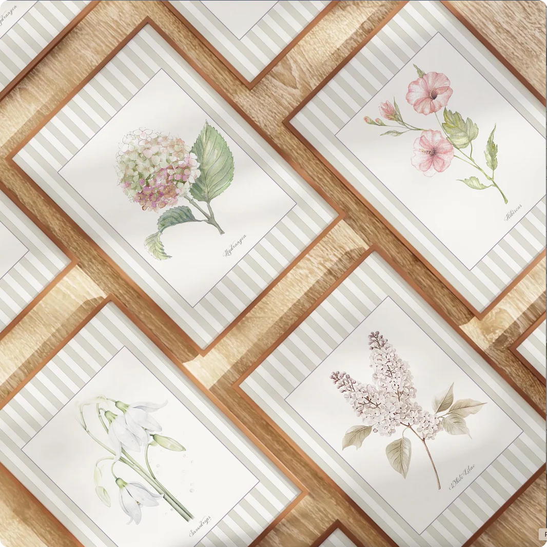 Hydrangea Watercolor Print on Striped Background - Image 13