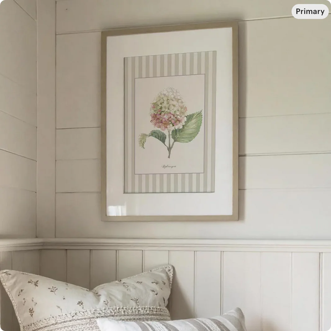 Hydrangea Watercolor Print on Striped Background - Image 7
