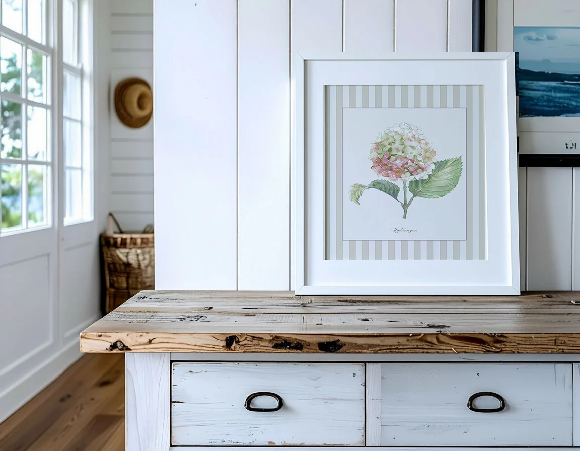 Hydrangea Watercolor Print on Striped Background - Image 13
