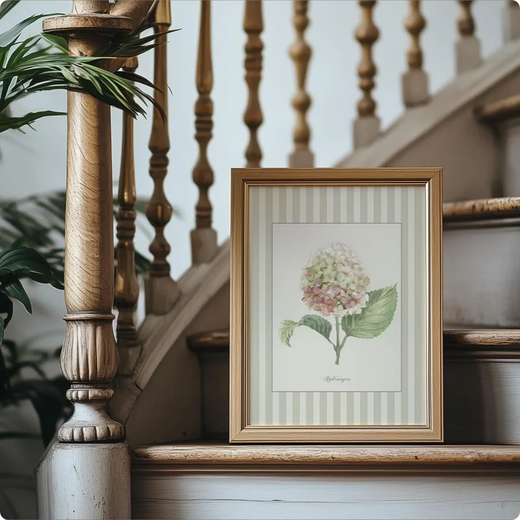 Hydrangea Watercolor Print on Striped Background - Image 6