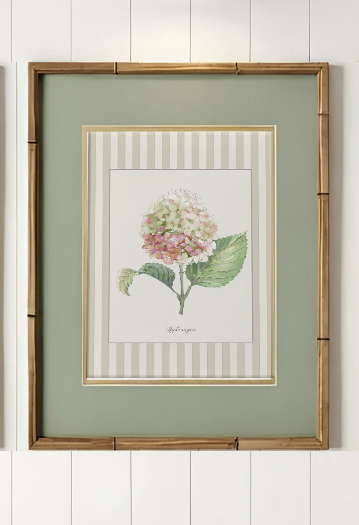 Hydrangea Watercolor Print on Striped Background - Image 9