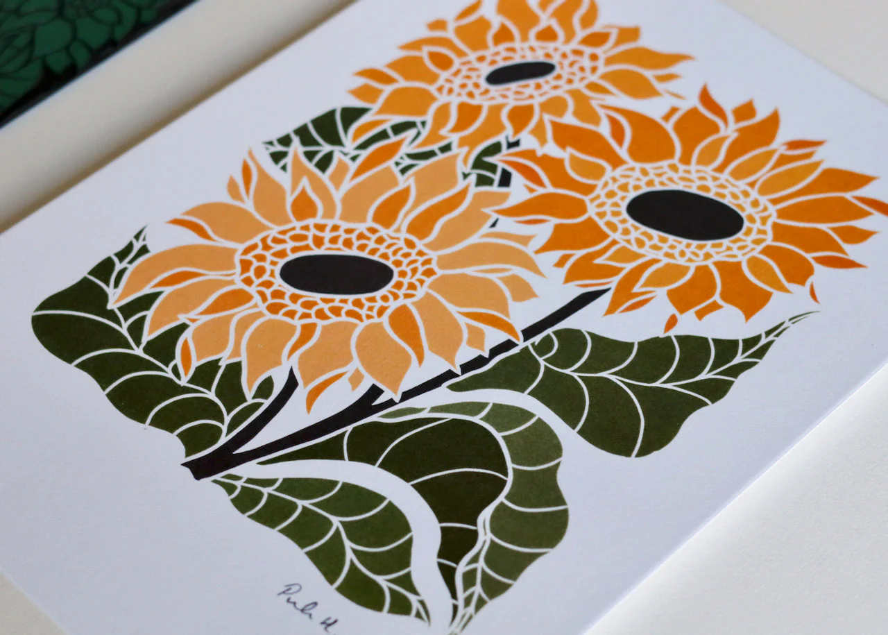 Joy Bloom Sunflowers Linocut | A5 or A4 Art Print on Cotton Paper - Image 4