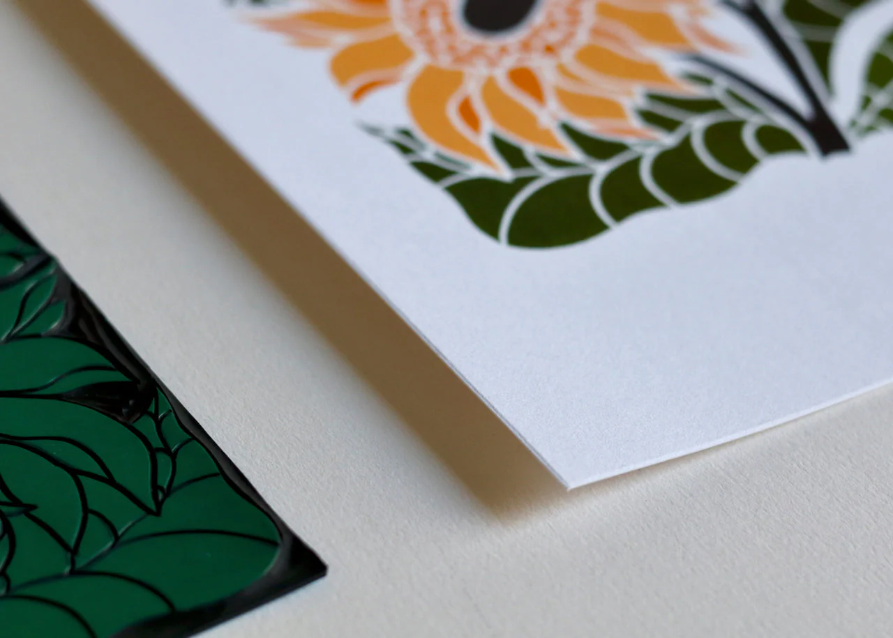 Joy Bloom Sunflowers Linocut | A5 or A4 Art Print on Cotton Paper - Image 5