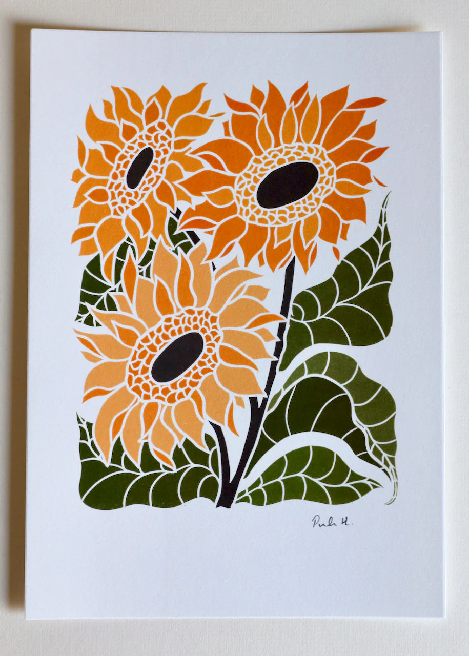 Joy Bloom Sunflowers Linocut | A5 or A4 Art Print on Cotton Paper - Image 6