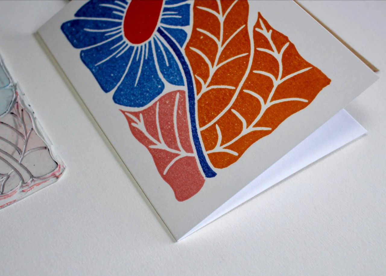 Linocut 'Joy' Floral Greeting Card | Single Card & Envelope - Image 5