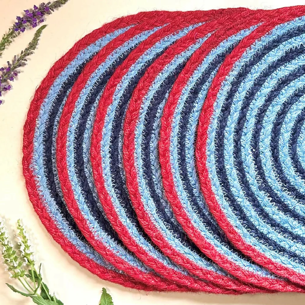 JUTE PLACEMATS - STRIPY BLUE & RED (SET OF 6)