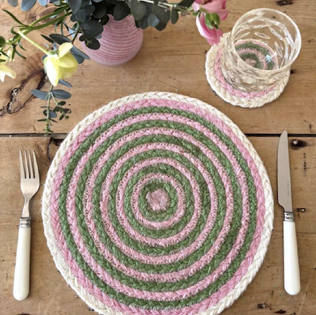 JUTE PLACEMATS - STRIPY PINK & GREEN (SET OF 6) Regular price - Image 2