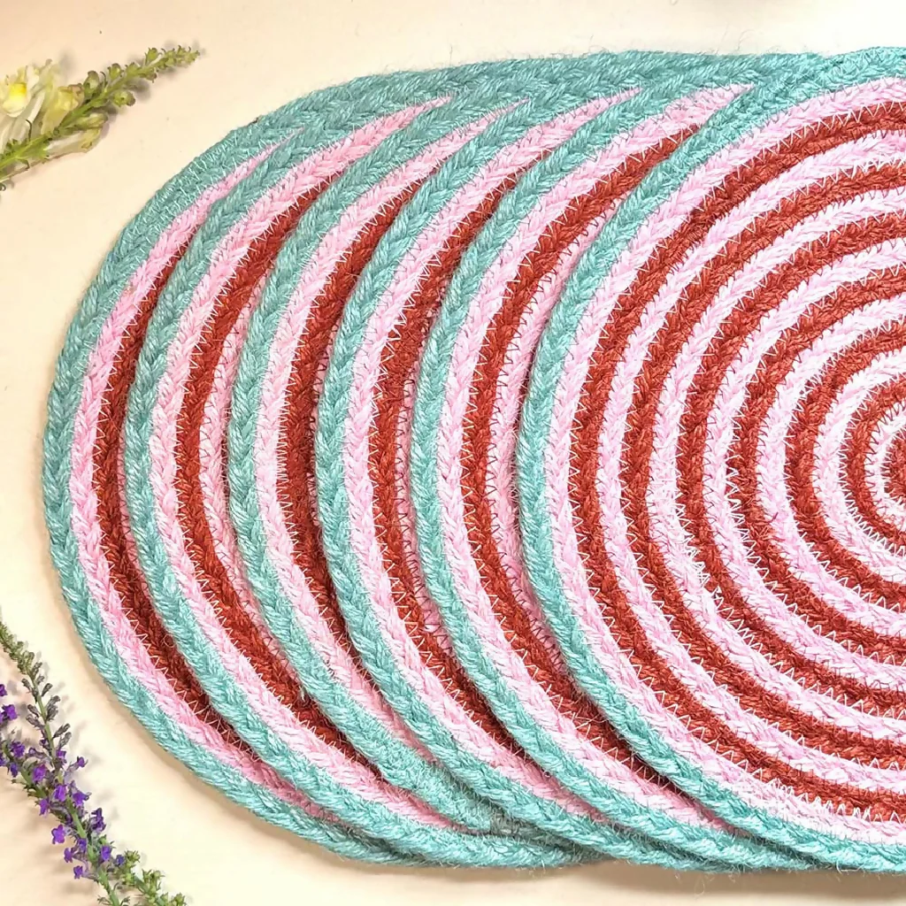 JUTE PLACEMATS - STRIPY PINK & RED (SET OF 6)