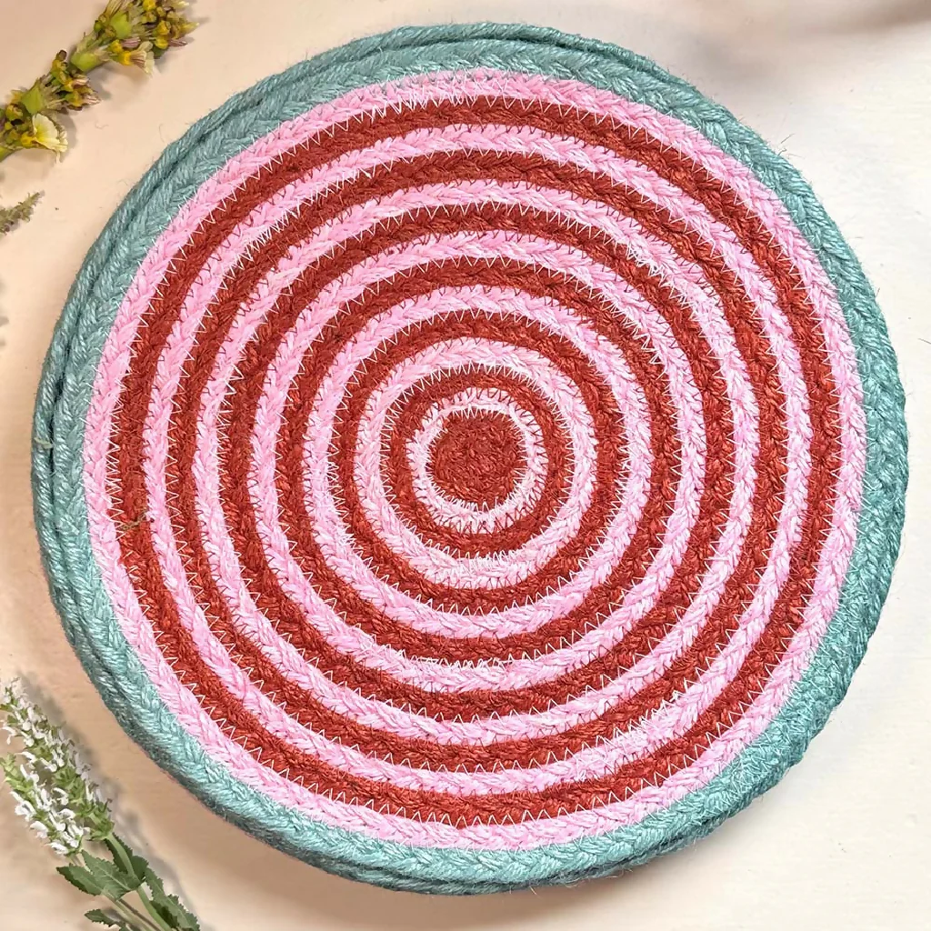 JUTE PLACEMATS - STRIPY PINK & RED (SET OF 6) - Image 3
