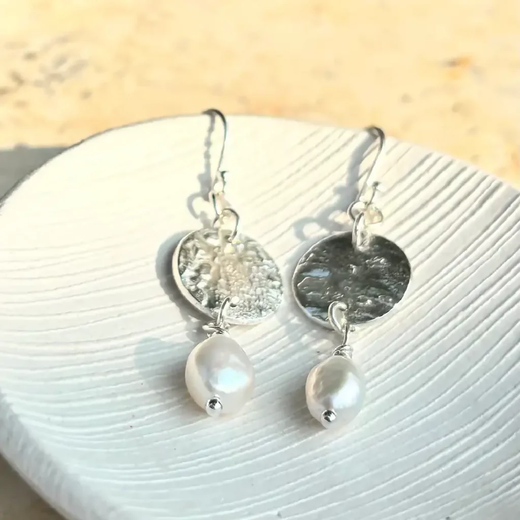Organic silver discs with keshi pearls