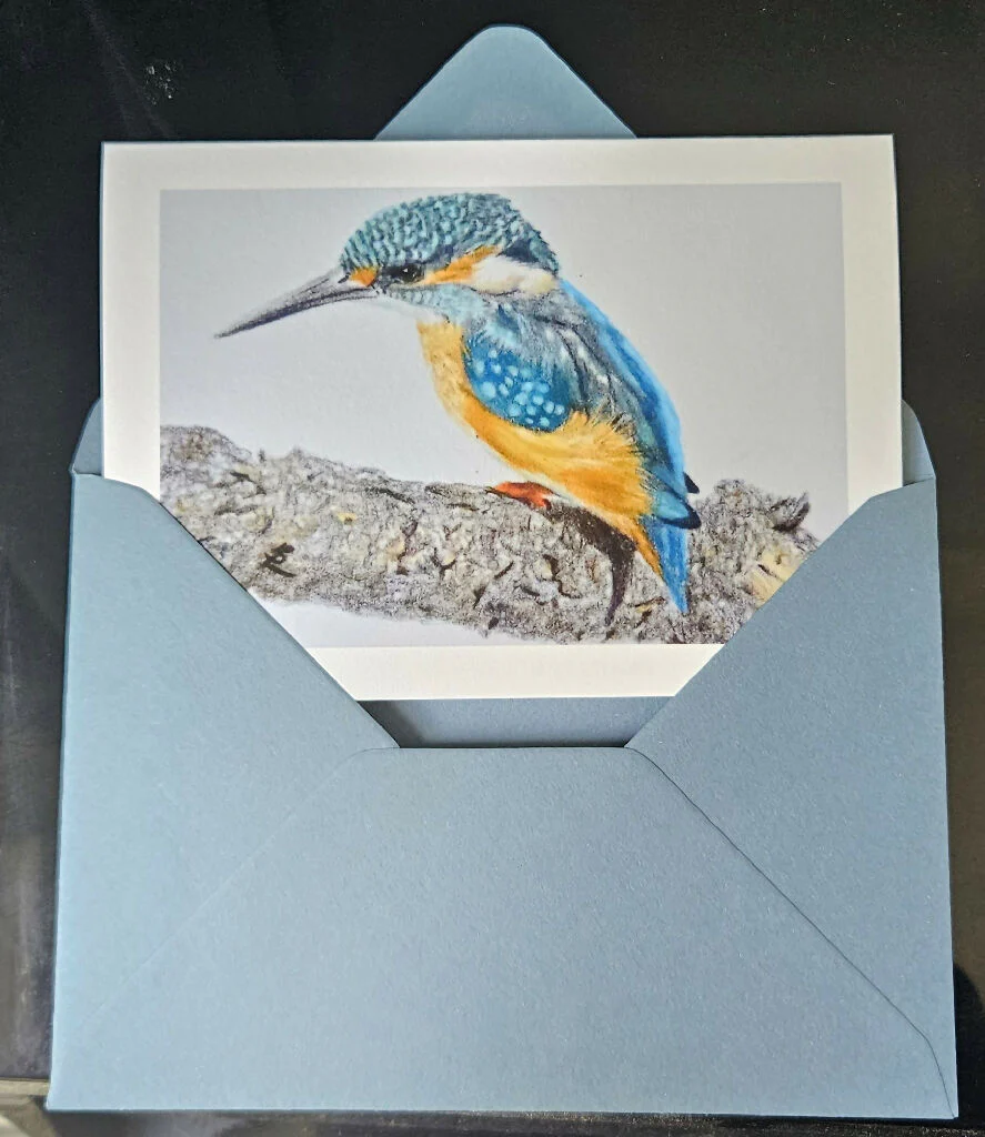 Kingfisher greetings card, A6 size, vibrant blue and orange - Image 2
