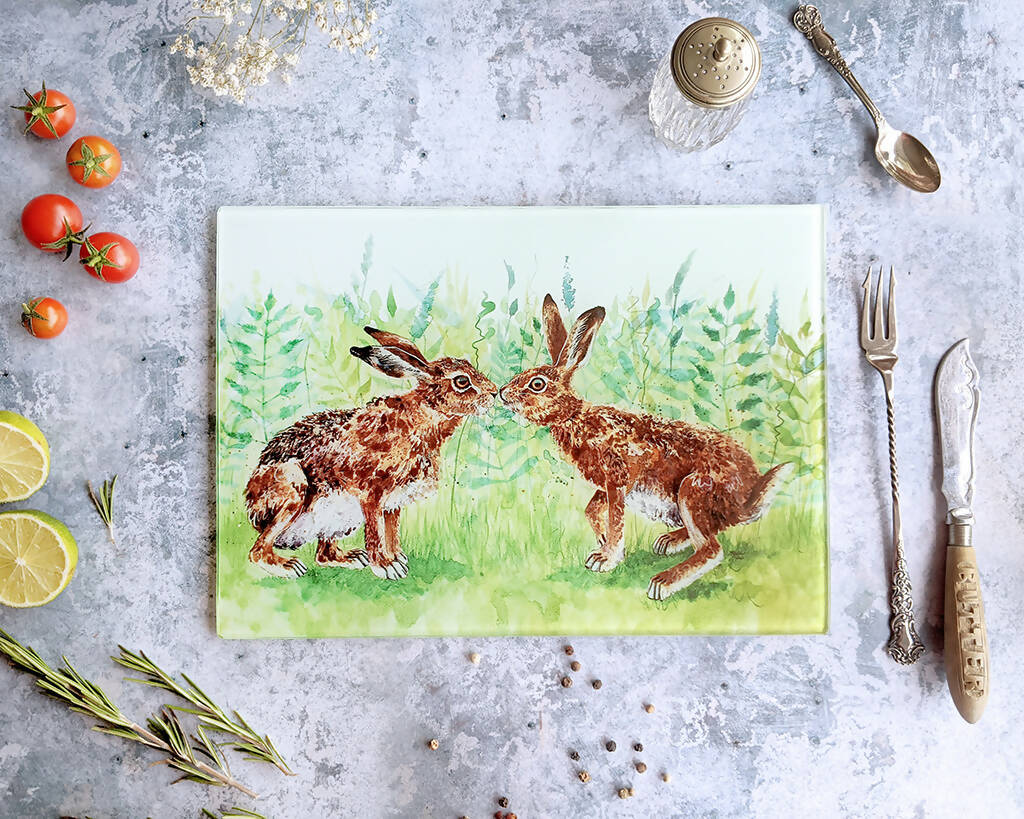 Kissing Hares Glass Placemat - Image 2