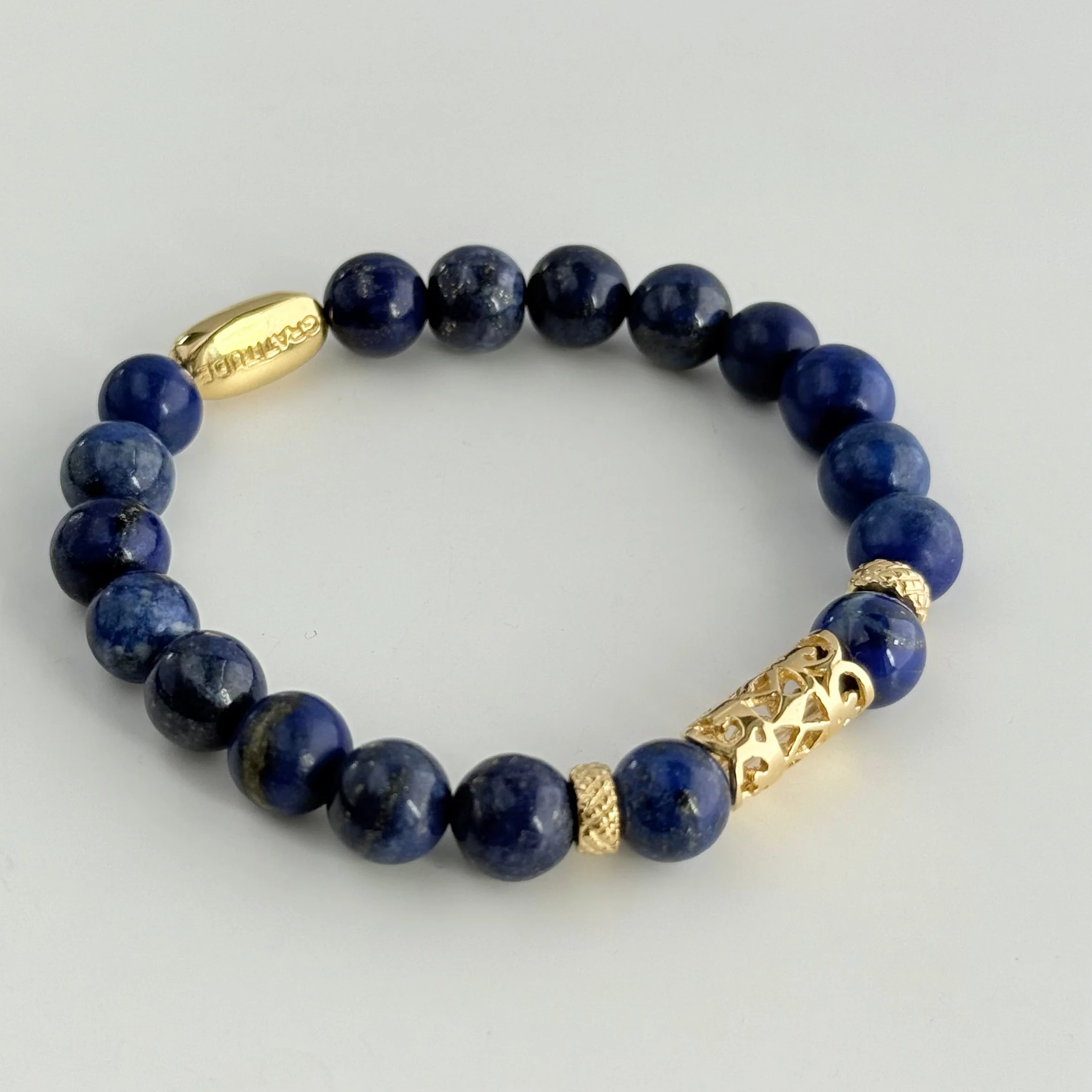 Lapis Lazuli and Gold Plated Sterling Silver Beaded Bracelet - Image 3