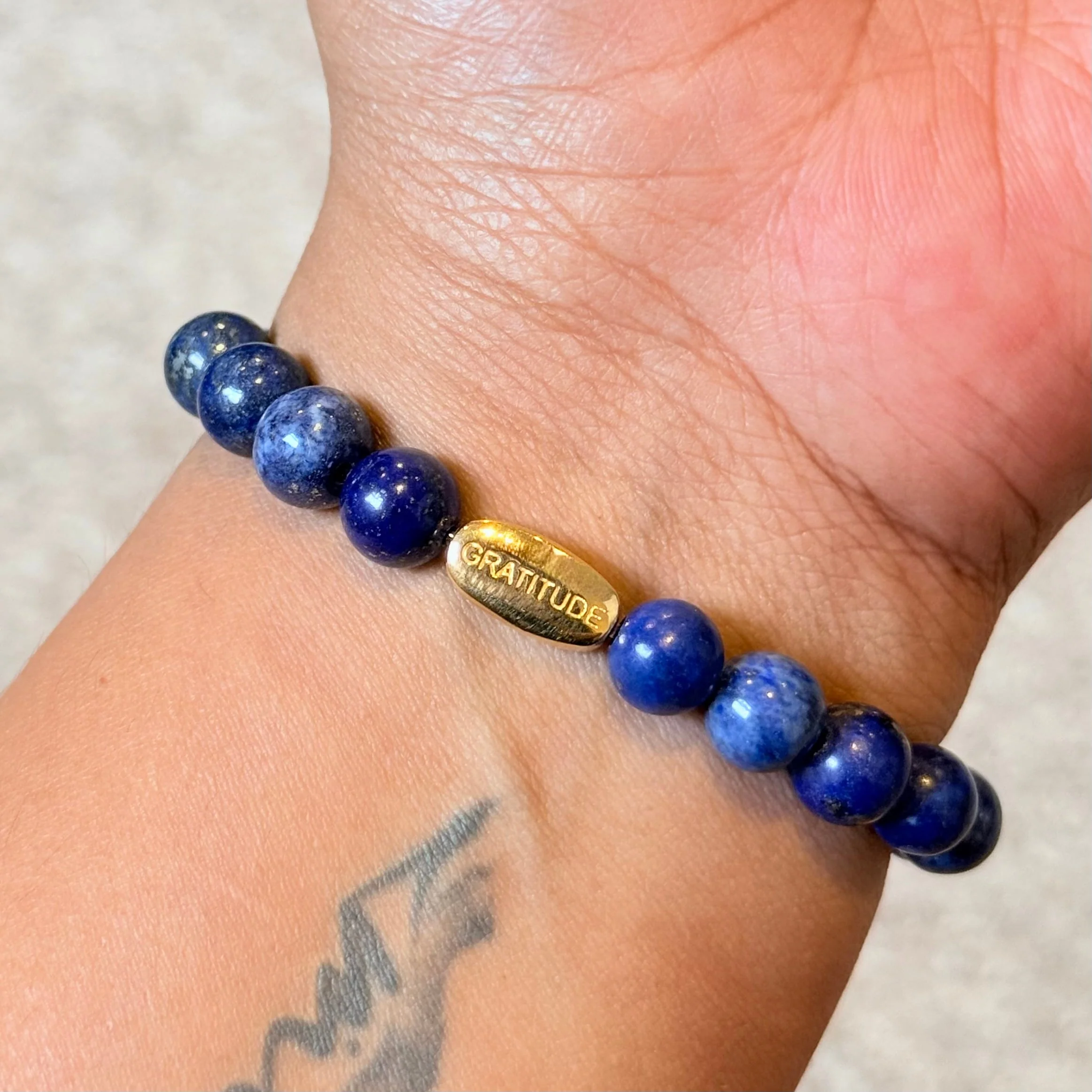 Lapis Lazuli and Gold Plated Sterling Silver Beaded Bracelet - Image 4