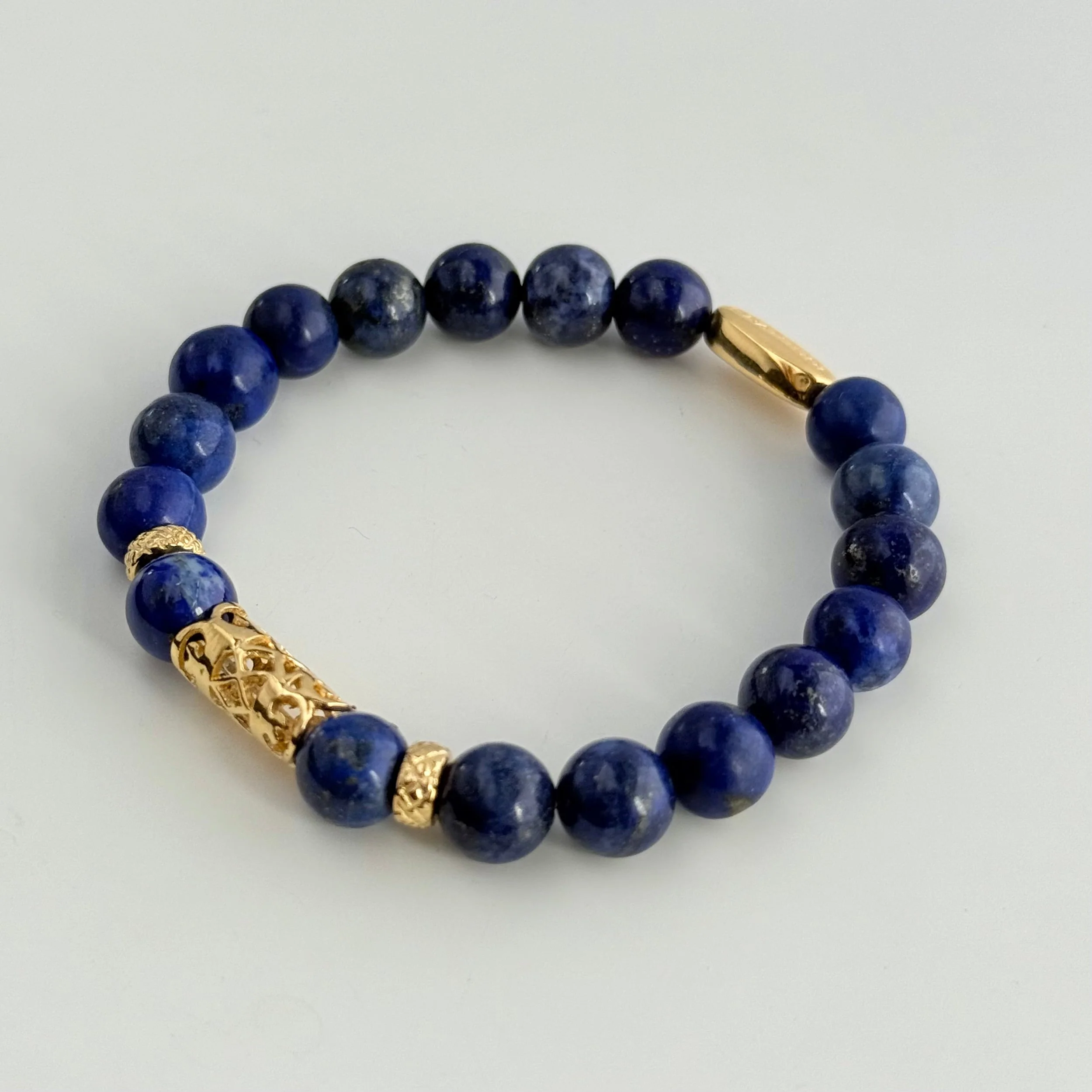 Lapis Lazuli and Gold Plated Sterling Silver Beaded Bracelet - Image 7
