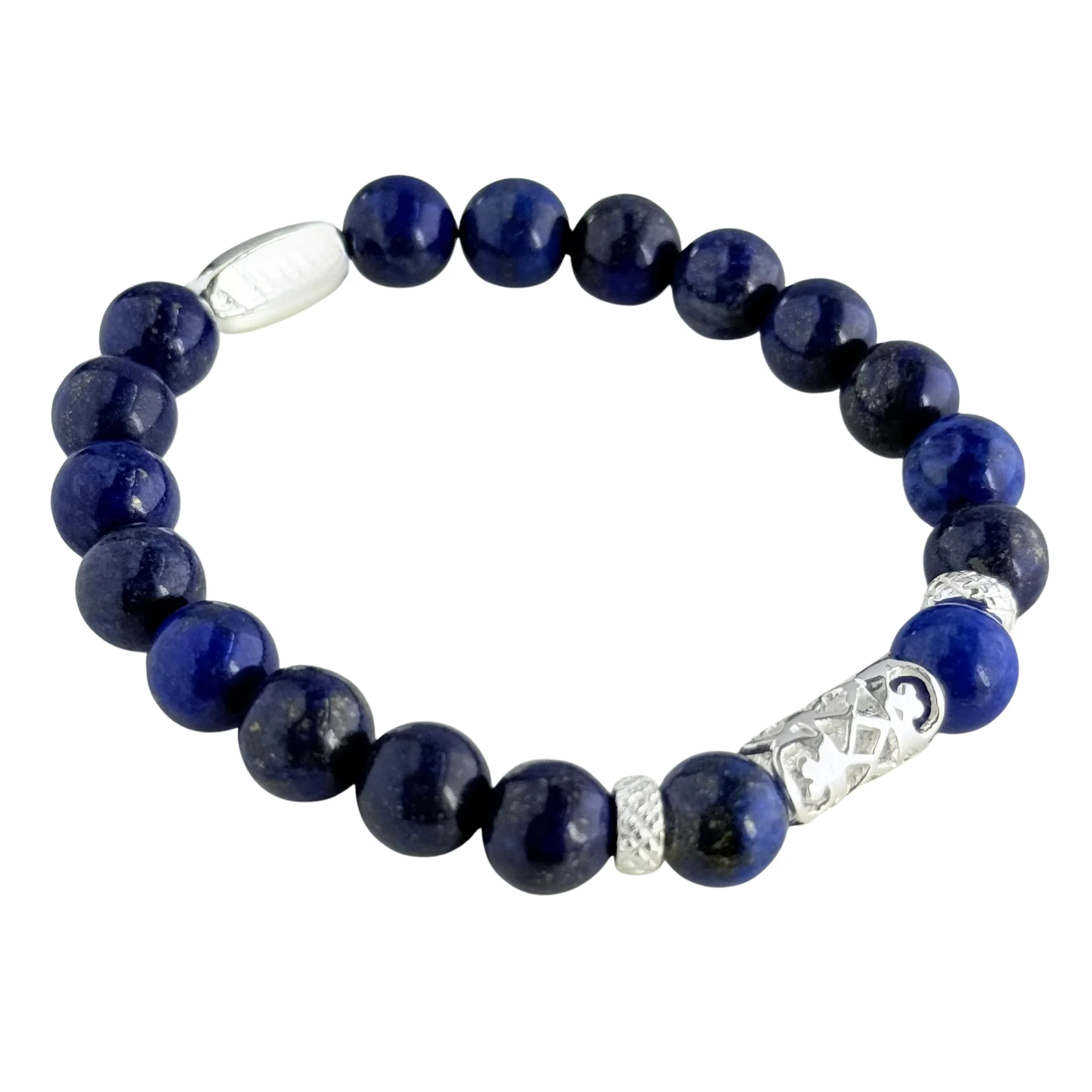 Lapis Lazuli and Sterling Silver Beaded Bracelet - Image 2