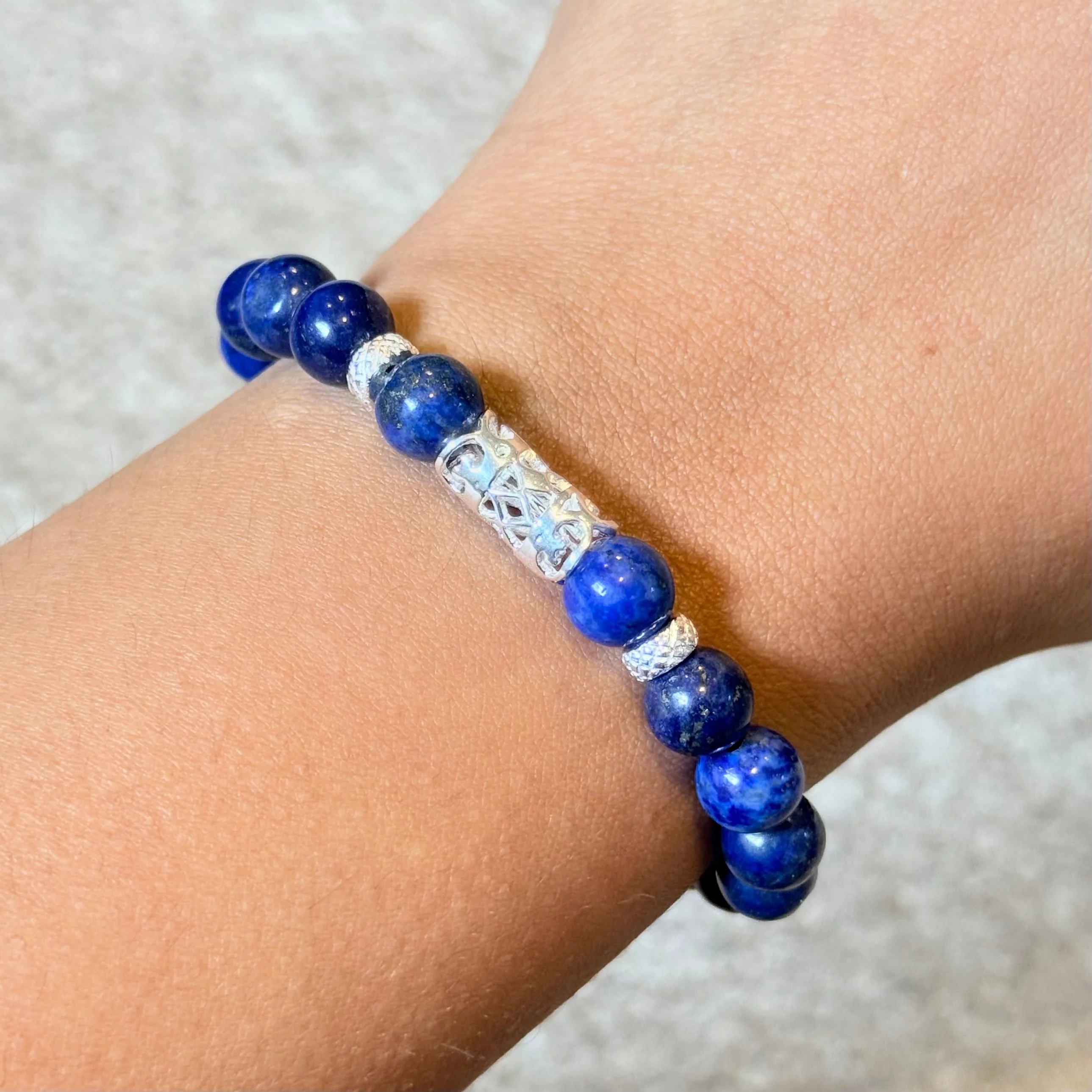 Lapis Lazuli and Sterling Silver Beaded Bracelet - Image 3
