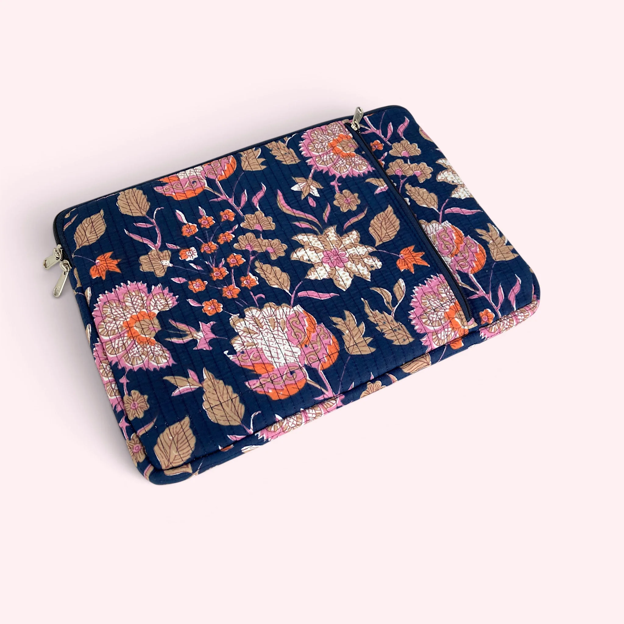Laptop or iPad Case | Navy and Pink Block Print Floral