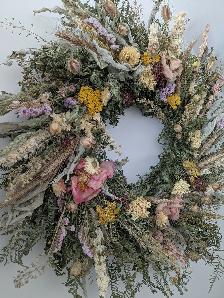 Large Handmade Dried Flower Wreath In Muted Colours , 70cm - Image 3