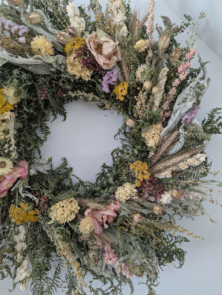 Large Handmade Dried Flower Wreath In Muted Colours , 70cm - Image 4