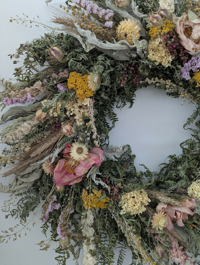 Large Handmade Dried Flower Wreath In Muted Colours , 70cm - Image 5