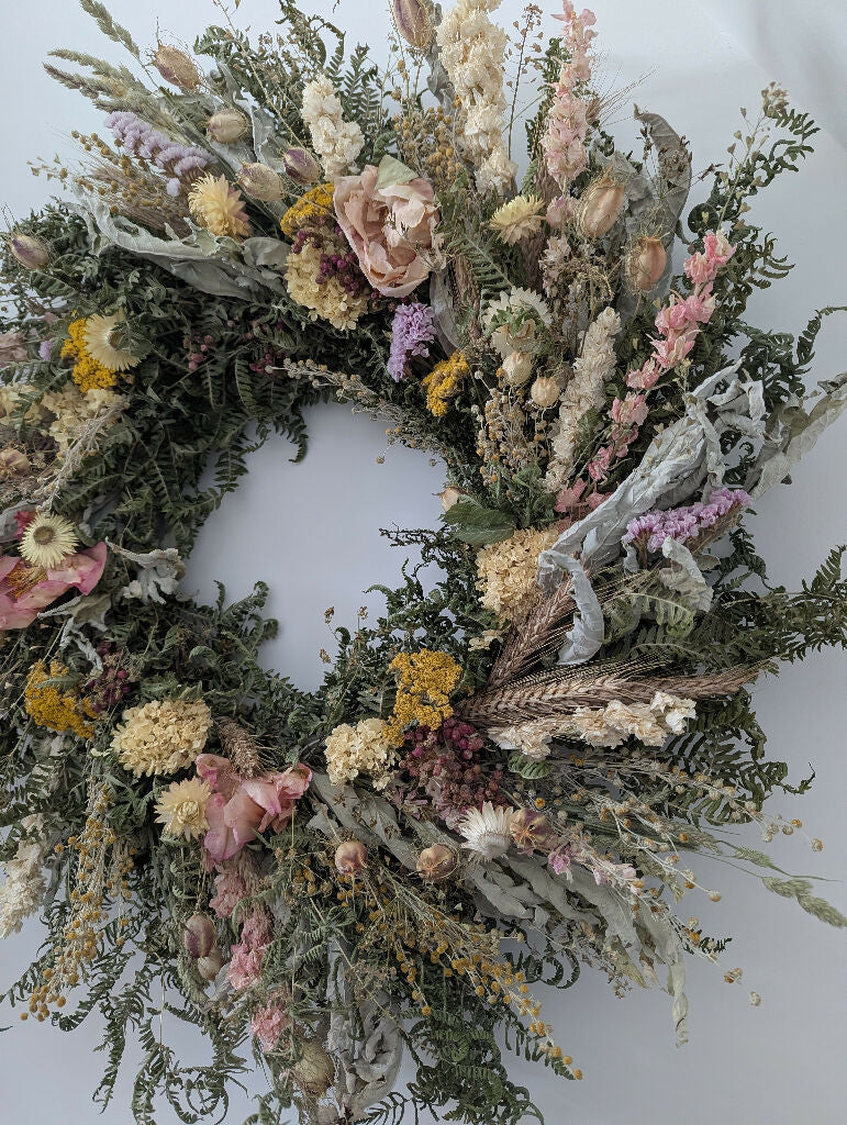 Large Handmade Dried Flower Wreath In Muted Colours , 70cm - Image 6